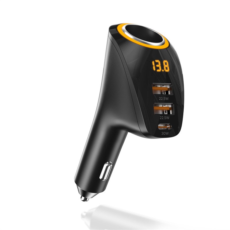 新款跨境车载充电器 快充QC3.0+PD车充75W大功率一拖三车用点烟器