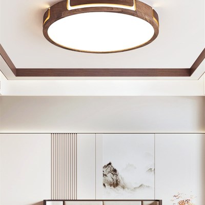 黑胡桃木LED实木吸顶灯新中式客厅灯简约现卧室餐厅全光谱灯具