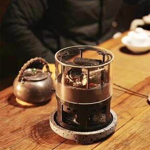 日式 清欢 观火炭炉精铁炭炉带玻璃罩家用茶室桌面明火煮茶炉防爆