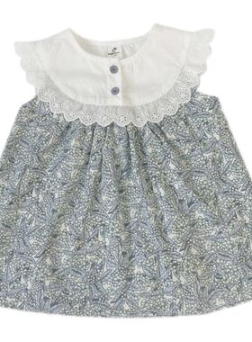 女童背心裙夏装新款韩版女宝宝荷叶边碎花连衣裙小清新裙子潮