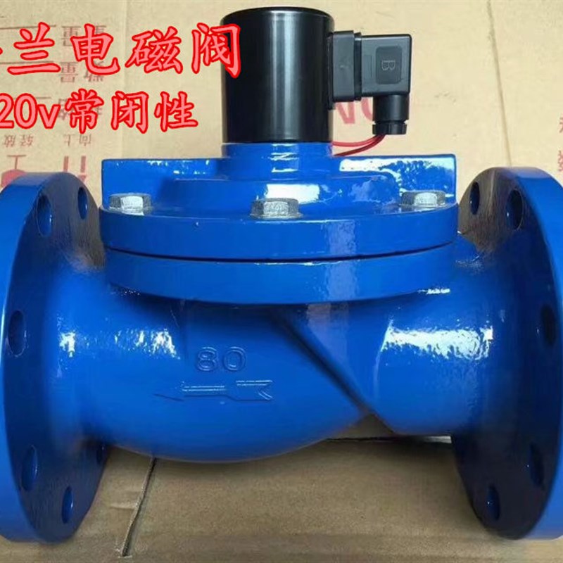 法兰电磁阀常闭型220V24V水用先导式铸铁电磁阀蒸汽DN40 50 65 80