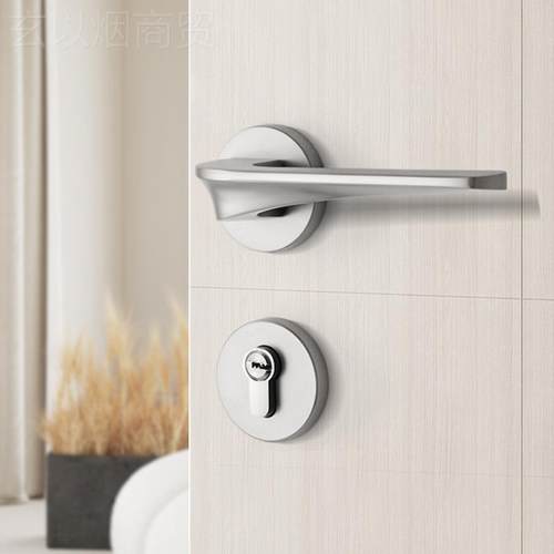 ##银色卧室门锁室内门把磁吸音房间门锁镍静拉丝家用手分体CIK木