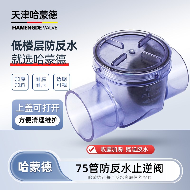 哈蒙德厨房下水道防反水止逆阀75管专用管道止回阀止水阀75mm口径