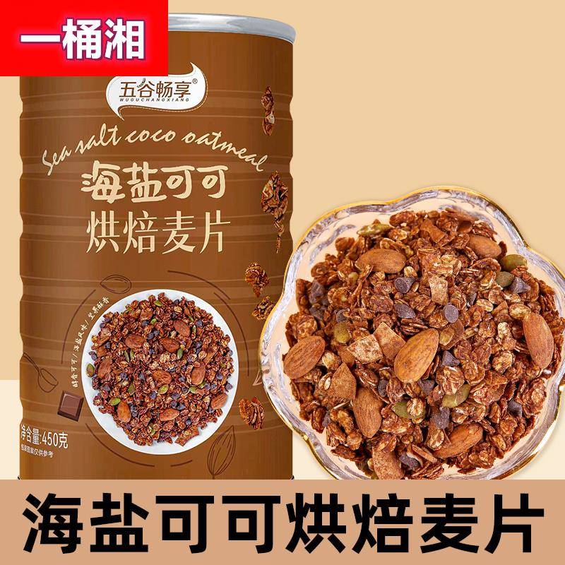 海盐可可烘焙麦片冲饮早餐健身坚果榛子巧克力燕麦片隔夜燕麦450g
