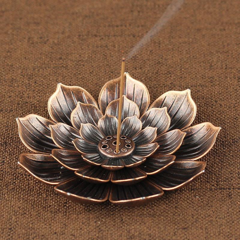 莲花香插莲花盘香托葫芦托盘线香盘香香薰铜香座托香盒檀香炉摆件