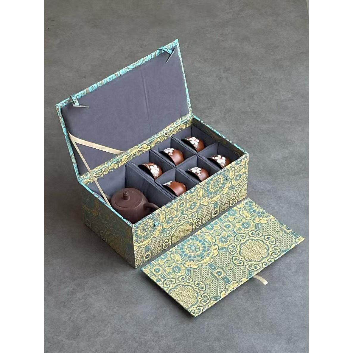 新热销紫砂茶壶茶具套装包装锦缎盒一壶六杯套装壶套装长方形中国