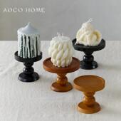 轻奢风宽口蜡烛榉木烛台摆件香薰烛台木质底座托盘装 饰烛台底座