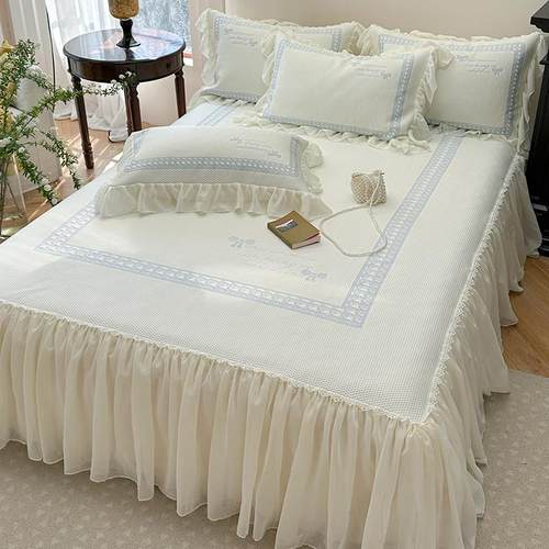 法式高端A类母婴级冰丝席三件套夏季亲肤凉席可机洗少女床裙软席3