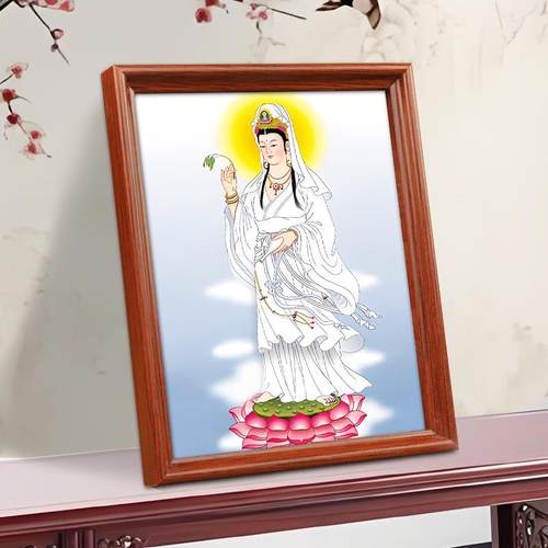 白衣观音画像保平安佛堂供奉挂画观世音菩萨佛像挂画摆件相框摆台