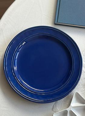 半颗橘子HO 北欧浓郁蓝色线 线条不规则牛排大盘超大披萨盘海鲜大