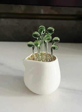 创意琉璃多肉小盆栽办公室桌面摆件玻璃仿真绿植客厅假花装饰摆设