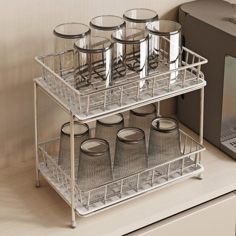 水杯杯架304不锈钢杯子置物架玻璃茶杯架桌面沥水架双层托 托盘