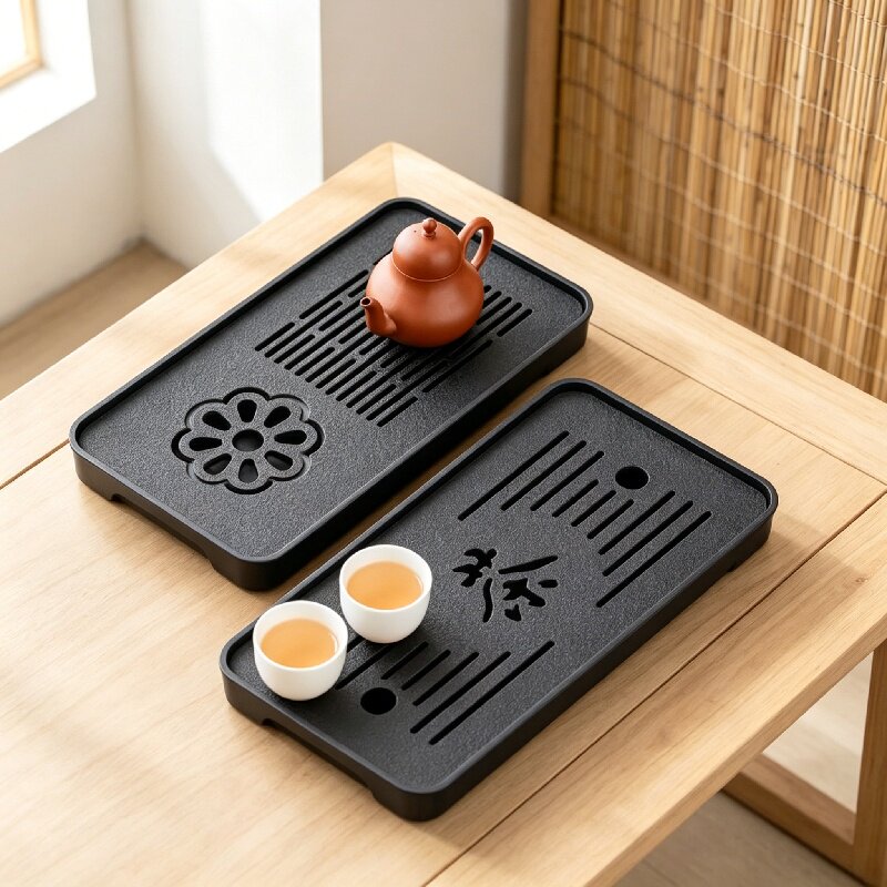 家用露营仿乌金石茶盘方形圆形排茶盘