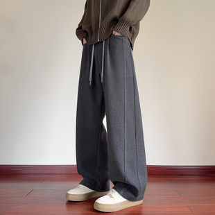 男款加绒男士裤子宽松直筒休闲裤垂感质感男裤冬装卫裤青少年长裤