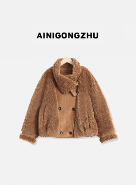 AINIGONGZHU/艾妮公主25冬两面穿短款100全羊毛外套K251128