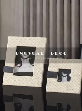 简约现代高端编织皮质相框摆台卧室床头柜书房桌面家居装饰品摆件