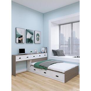 书桌一体床带储物空间儿童房榻榻米带书桌1米2单人床桌一体组合