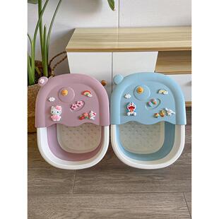 儿童折叠泡脚桶家用带盖保温小孩洗脚桶小号宿舍按摩加高深足浴盆