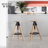 霍客森可升降旋转圆形吧凳北欧设计创意实木高脚凳酒吧椅岛台吧椅