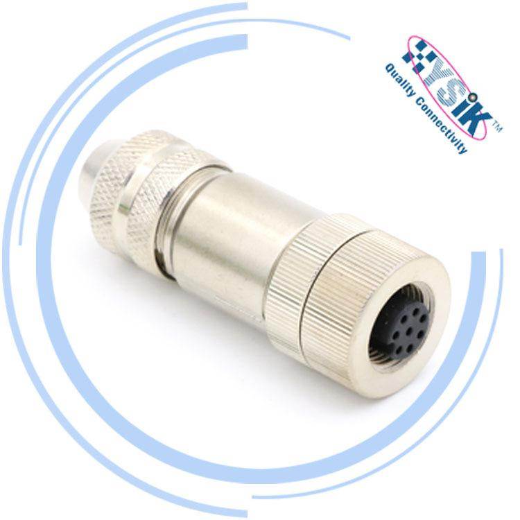 M12全金属屏蔽连接器 A编码4 5 6 8芯防水螺丝接线连接器
