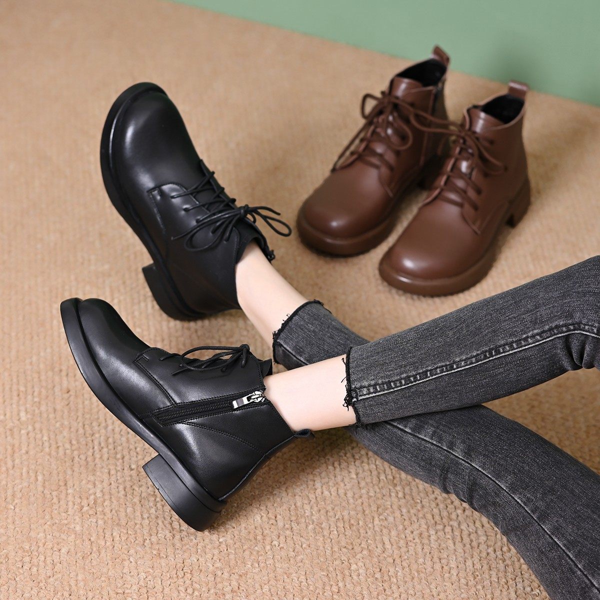 品牌马丁靴女2025年新款秋冬季小短靴圆头平底软皮英伦风皮鞋单靴,女鞋,马丁靴,淘宝优惠券,粉丝福利购,淘宝优惠卷