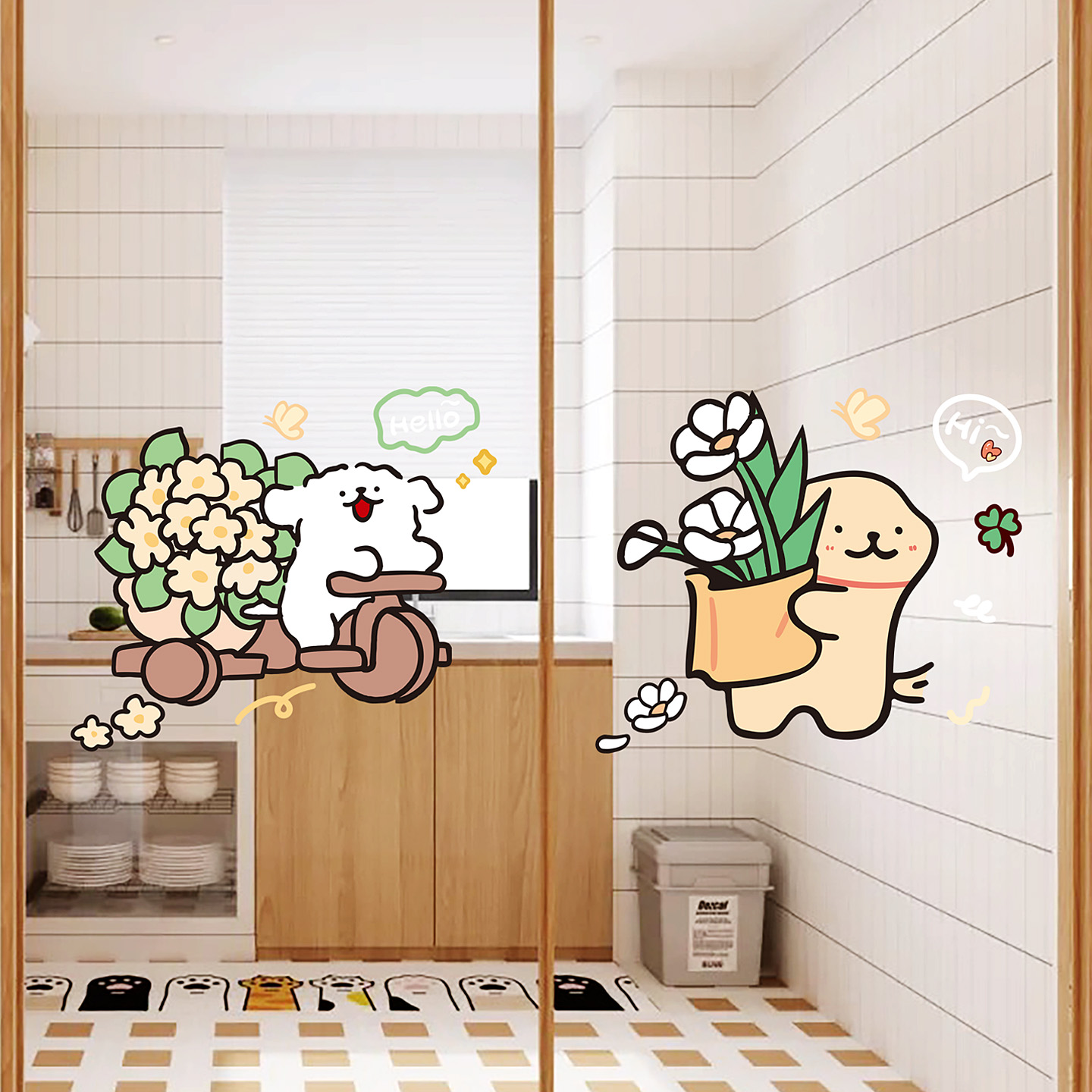 花车小狗玻璃贴纸卡通动物静电贴