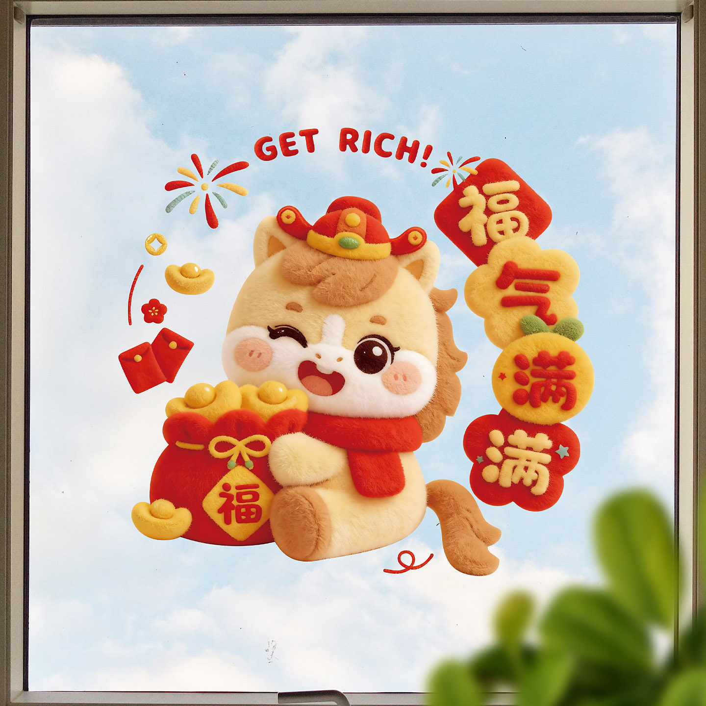 福气满满新年装饰贴画窗花过年玻璃贴纸2026马年春节日氛围静电贴,家居饰品,软装墙贴,淘宝优惠券,粉丝福利购,淘宝优惠卷