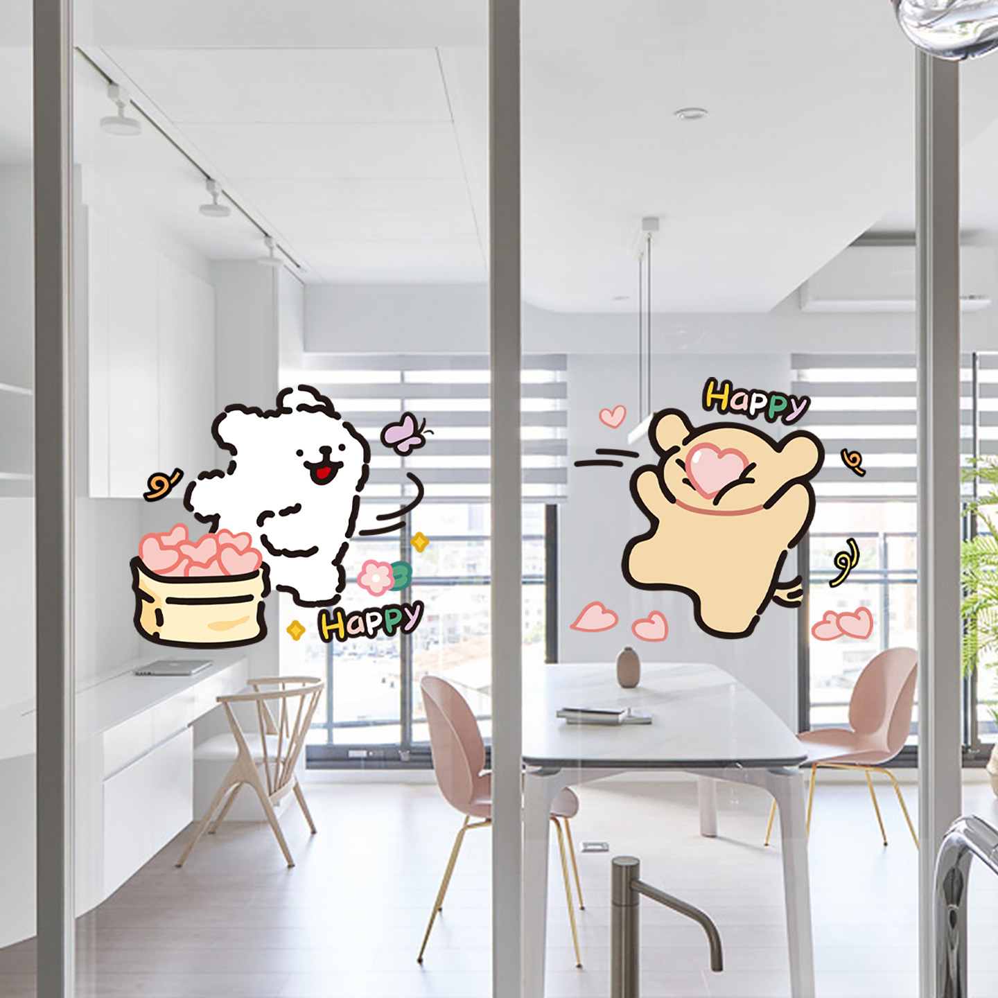 可爱小狗玻璃贴纸氛围装饰静电贴