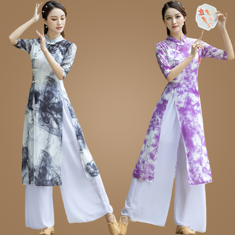 古典舞蹈演出服中国民族风旗袍y身韵纱衣练功表演广场舞服装套装