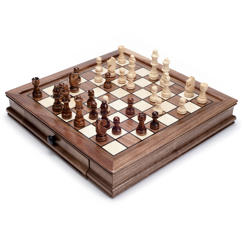 高品质胡桃木磁性国q际象棋跳棋/儿童旅行棋盒抽屉款/送礼