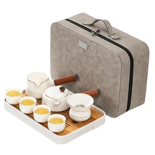 户外家用简约轻奢功夫泡茶壶 德化羊脂玉白瓷侧把壶旅行茶具套装