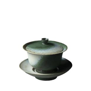 晴先生极光窑变系列温润蓝全手工三才盖碗泡茶碗主人杯品杯泡茶器