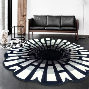 跨境黑白地毯创意3d眩晕地垫视觉漩涡错觉陷阱网红沙发茶几垫