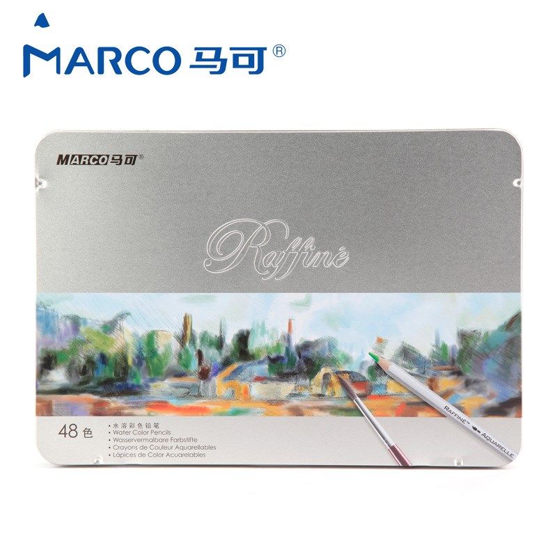 马可彩铅笔水溶性彩色铅笔24/36/48色专业涂色填色彩铅铁盒装7120