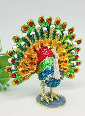 珐琅工艺金属小开屏孔雀时尚小收纳家居摆件新年情人节儿童房装饰