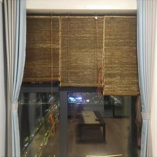 禅意隔断门帘遮阳透光免打孔拉绳式 定制手工夏布窗帘中式 苎麻卷帘