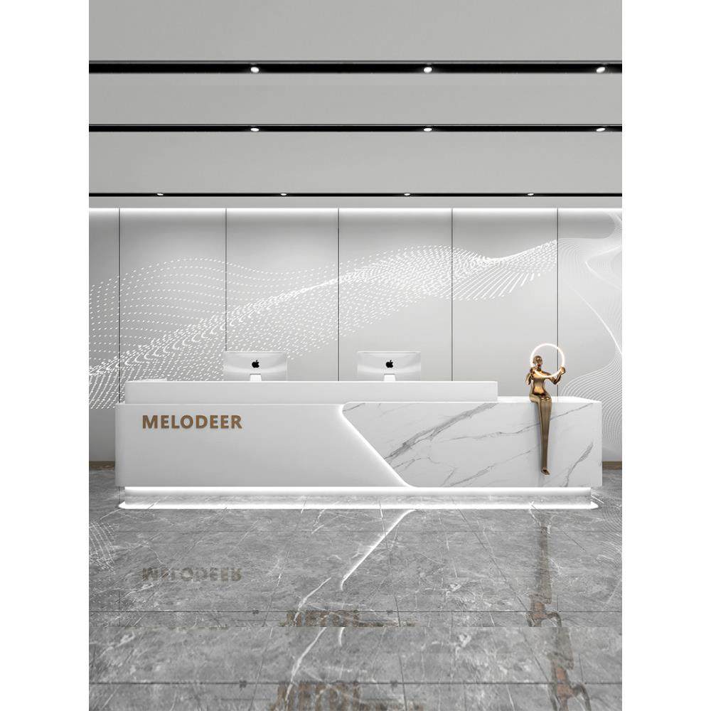 现代简约烤漆公司接待前台桌酒店咨询服务台大理石吧台收银台定制