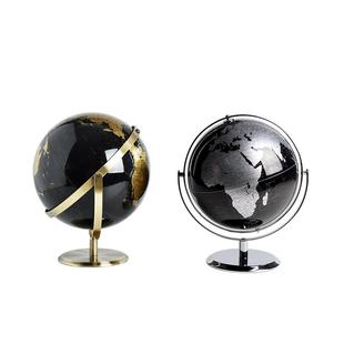 现代轻奢金银黑色地球仪摆件简约样板间书房客厅玄关办公室装饰品