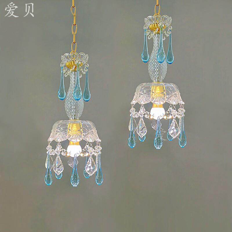 爱贝 蓝色梦全铜水晶吊灯浪漫欧法式公主房吧台衣帽间卧室床头灯