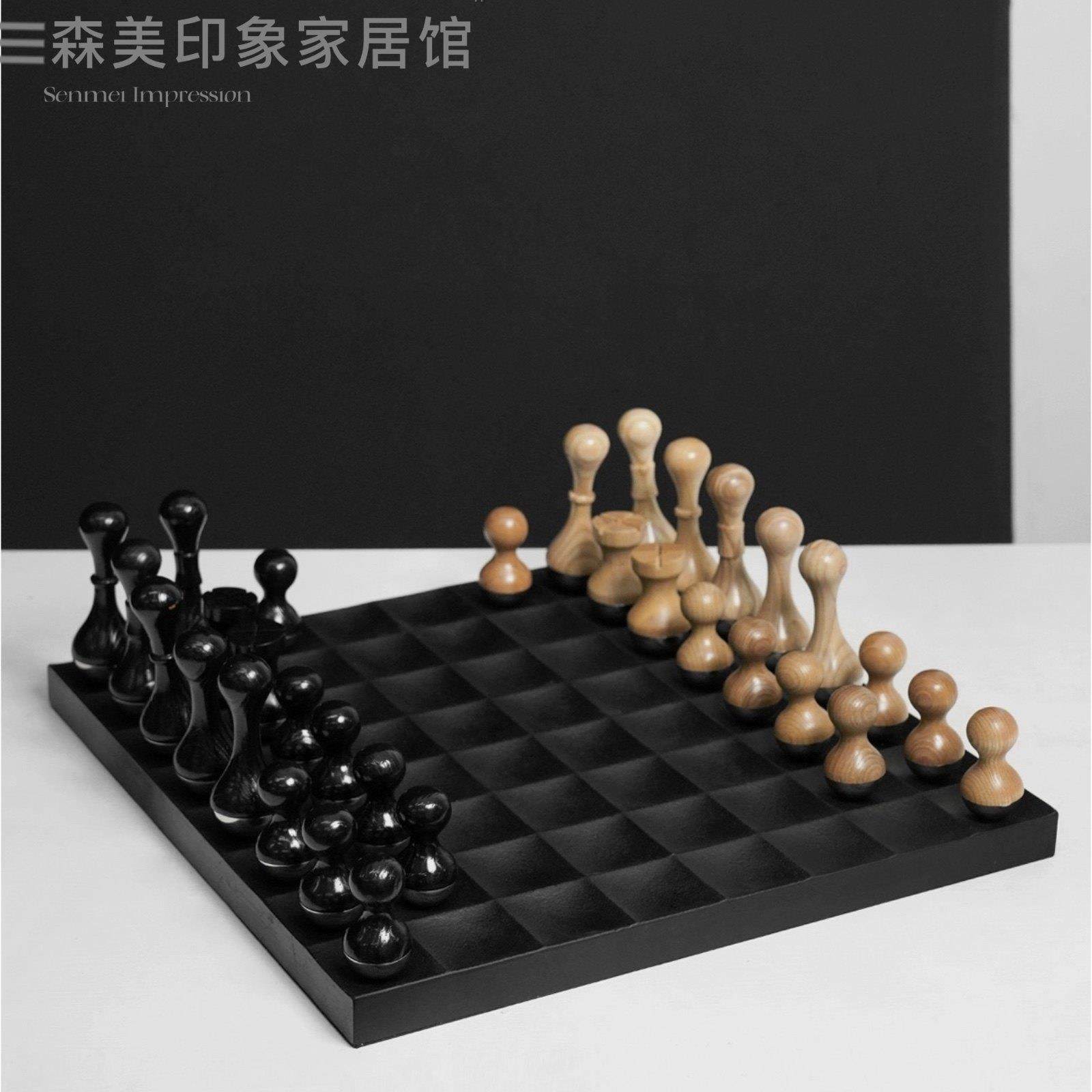 轻奢木质现代国际象棋高档摆件样板房售楼处大理石棋盘艺术装饰品,家居饰品,桌面摆件,淘宝优惠券,粉丝福利购,淘宝优惠卷
