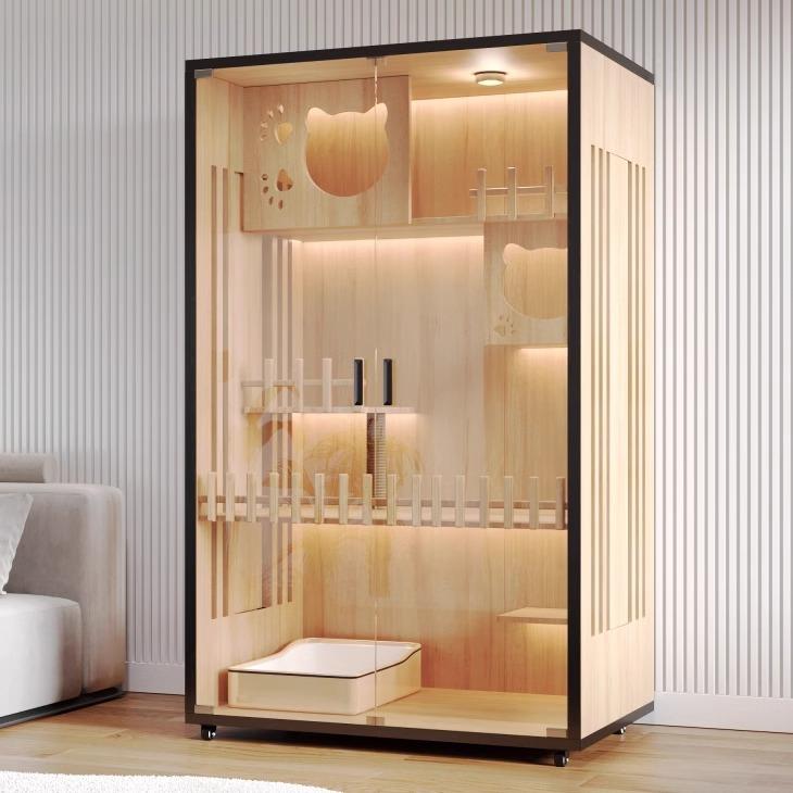 实木猫别墅家用全景豪华猫柜猫笼子空间猫屋爬架一体猫窝猫舍