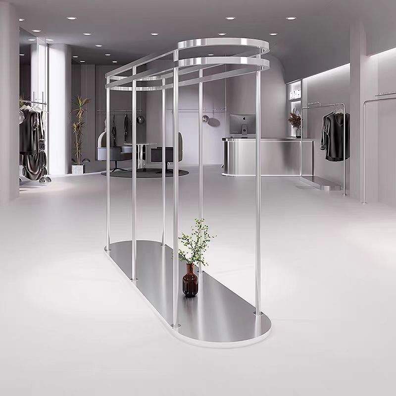 服装店不锈钢双排展示架男装陈列架女装中岛架中间圆形落地挂衣架
