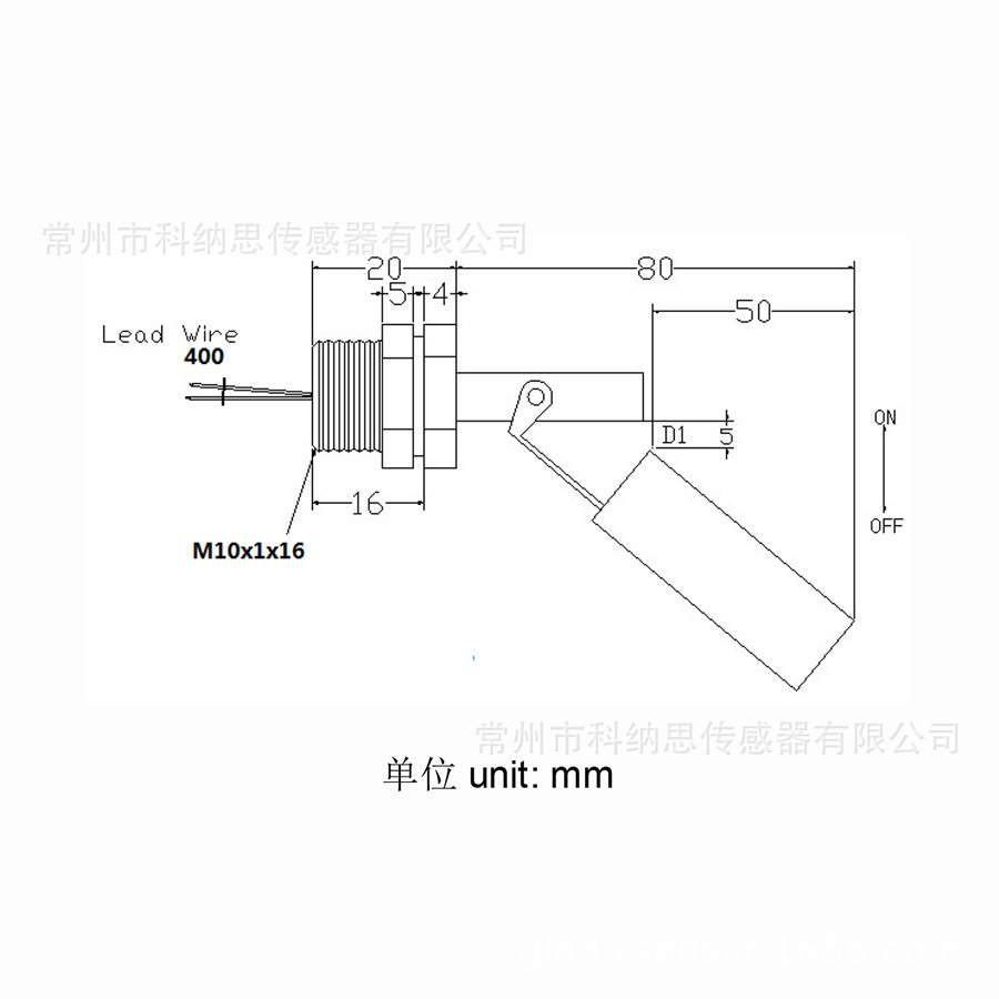 鸭嘴式不锈钢浮球开关 GLD-80SY M10 M12 G1/2管牙  液位传感器
