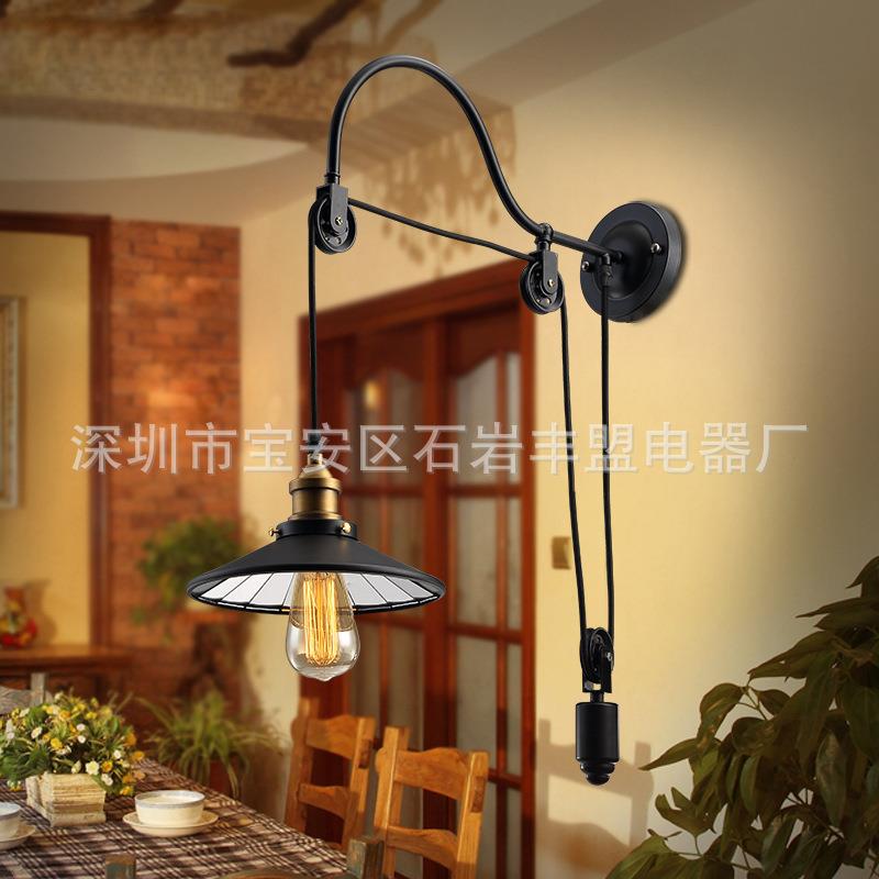 直销复古壁灯复古餐厅阳台楼梯创意铁艺欧式伸缩升降壁灯