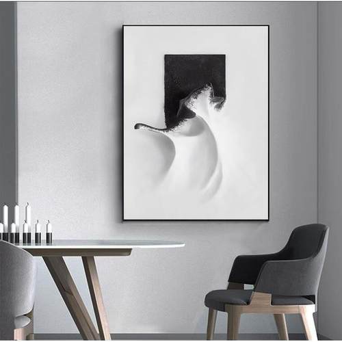 纯手绘极简油画黑白小众客厅装饰画抽象艺术餐厅玄关卧室高级壁画