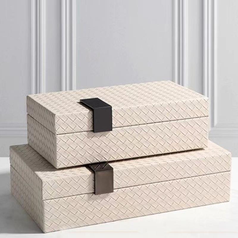 现代简约皮革首饰盒珠宝收纳盒家居软装卧室桌面床头柜木质摆件