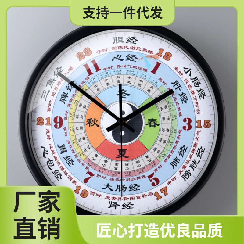 ?子午流注二十四节气养生装饰挂钟十二时辰经络春夏秋冬静