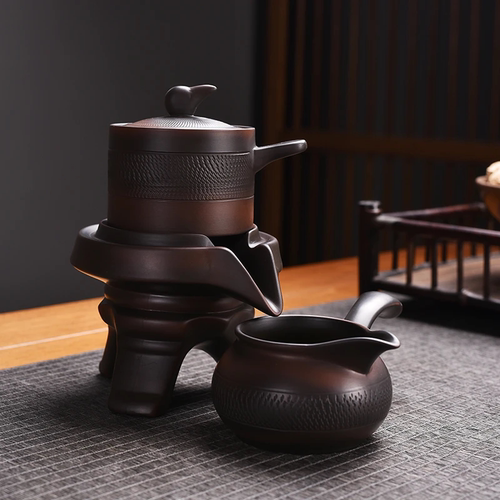 紫陶跳刀四方自动茶具紫砂侧把公道杯家用功夫茶具大套装礼盒装