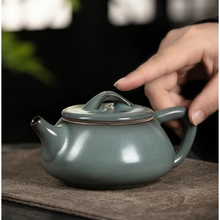 铁胎汝窑石瓢壶单个陶瓷大容量泡茶壶高端功夫茶具家用带过滤茶壶