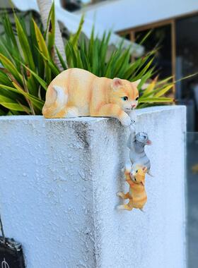庭院小猫饰品户外花园阳台动物之家床和早餐台阶花架花盆配套配件